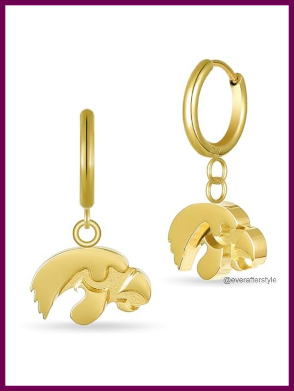 University of Iowa Hawkeyes Earrings 18K Gold Hoops Hypoallergenic Stainless